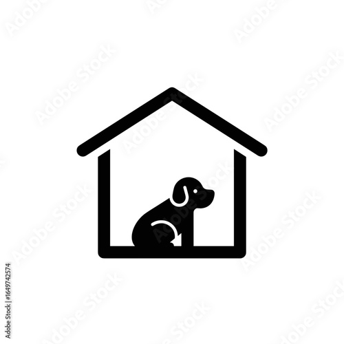 Minimalistic pet shelter icon of a dog sitting in a house outline