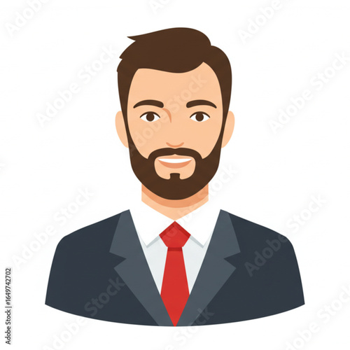 Smiling businessman in suit with red tie, confident, professional, ready for success