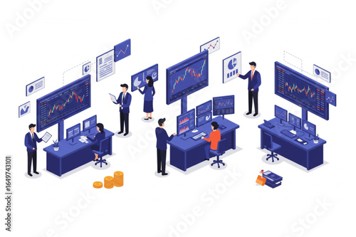 Professional financial analysts monitoring stock market charts and data in a modern office
