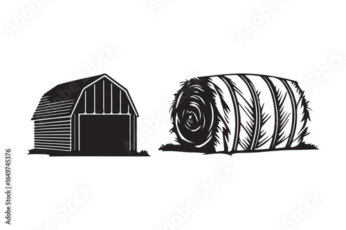 Rustic barn and hay bale illustration