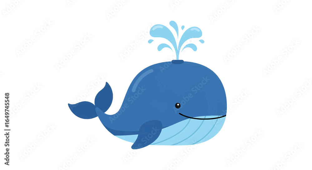 Obraz premium Adorable Cartoon Whale Illustration Happy Blue Whale Spouting Water