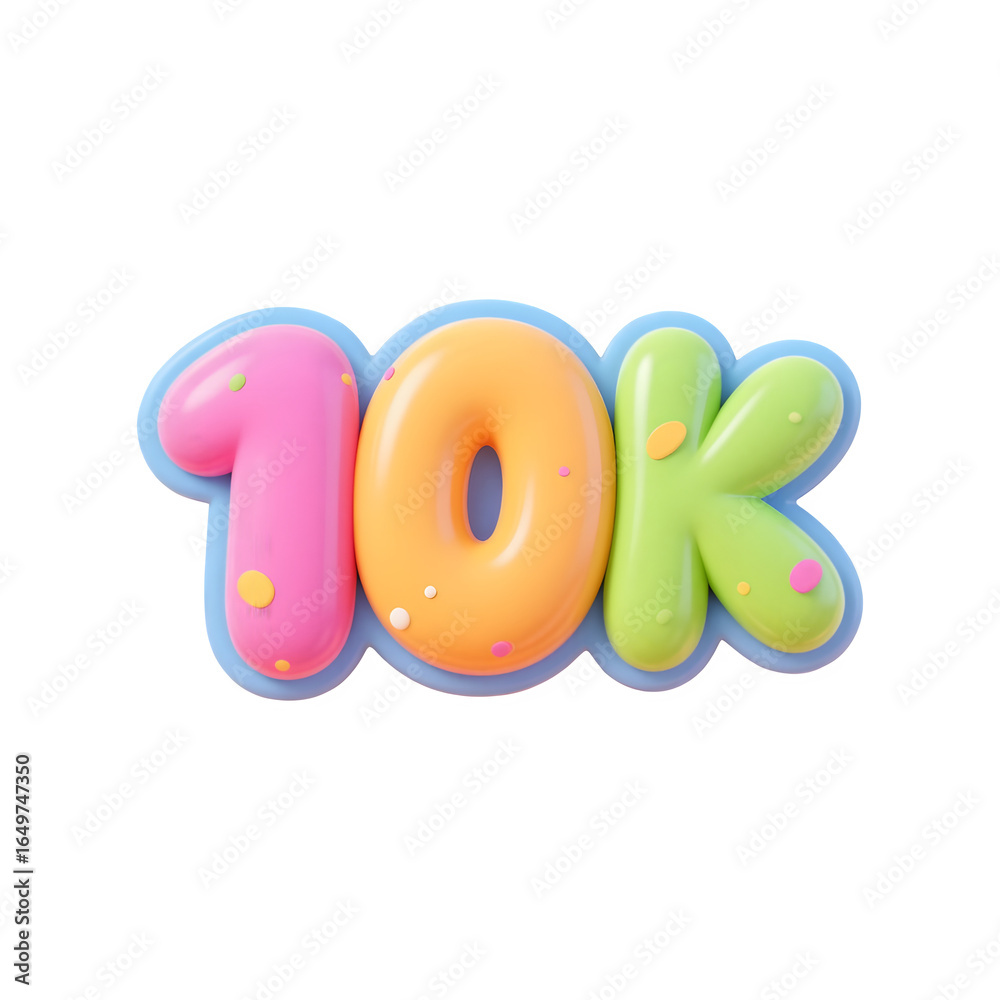 Fototapeta premium Colorful 3D Number Ten Thousand Celebration Marker with Isolated Background