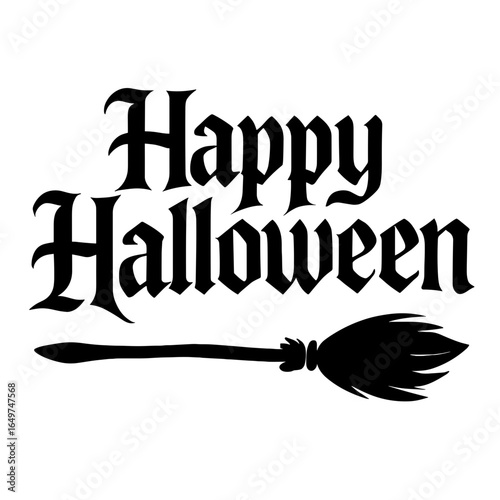 A seasonal and festive vector illustration celebrating Halloween. It features a spooky broom alongside text, conjuring the joy and anticipation of Halloween.