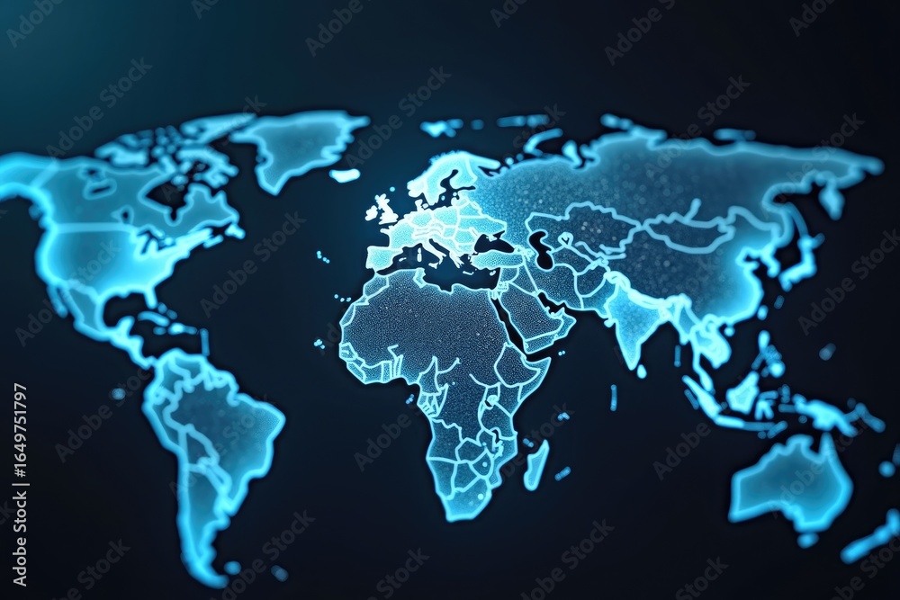 Detailed world map with glowing country borders. Detailed world map with glowing country borders.
