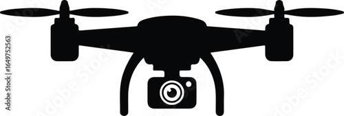 Black Silhouette Drone with Camera Icon.