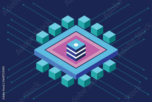 cryptocurrency blockchain chip over digital grid