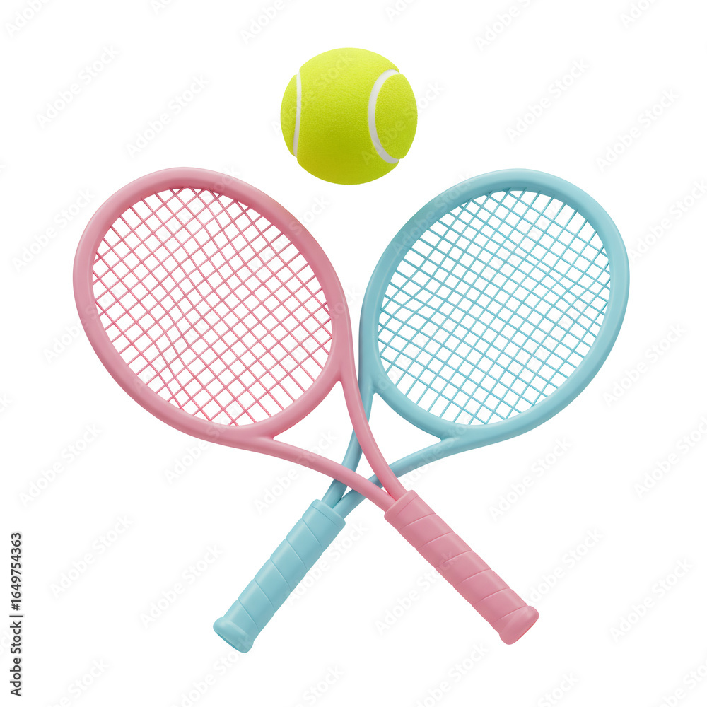 Pink and Blue Tennis Rackets with Yellow Ball Pink and Blue Tennis Rackets with Yellow Ball
