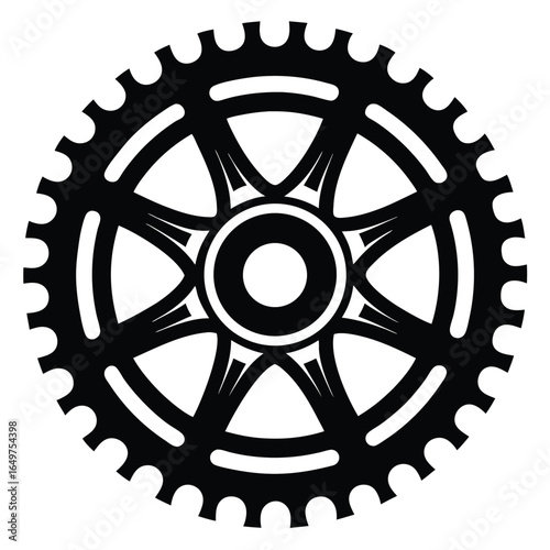 Black Cogwheel with Radial Spokes and Outer Serrations Design Illustration Isolated