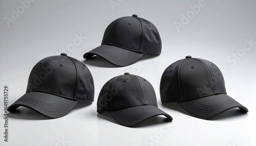 Collection of Dark Grey Baseball Caps Displayed on a Light Studio Background, Highlighting Versatile Headwear for Casual Style or Customization Projects.