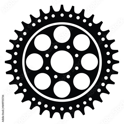 Black Sprocket with Teeth and Circular Cutouts Industrial Component Isolated Image