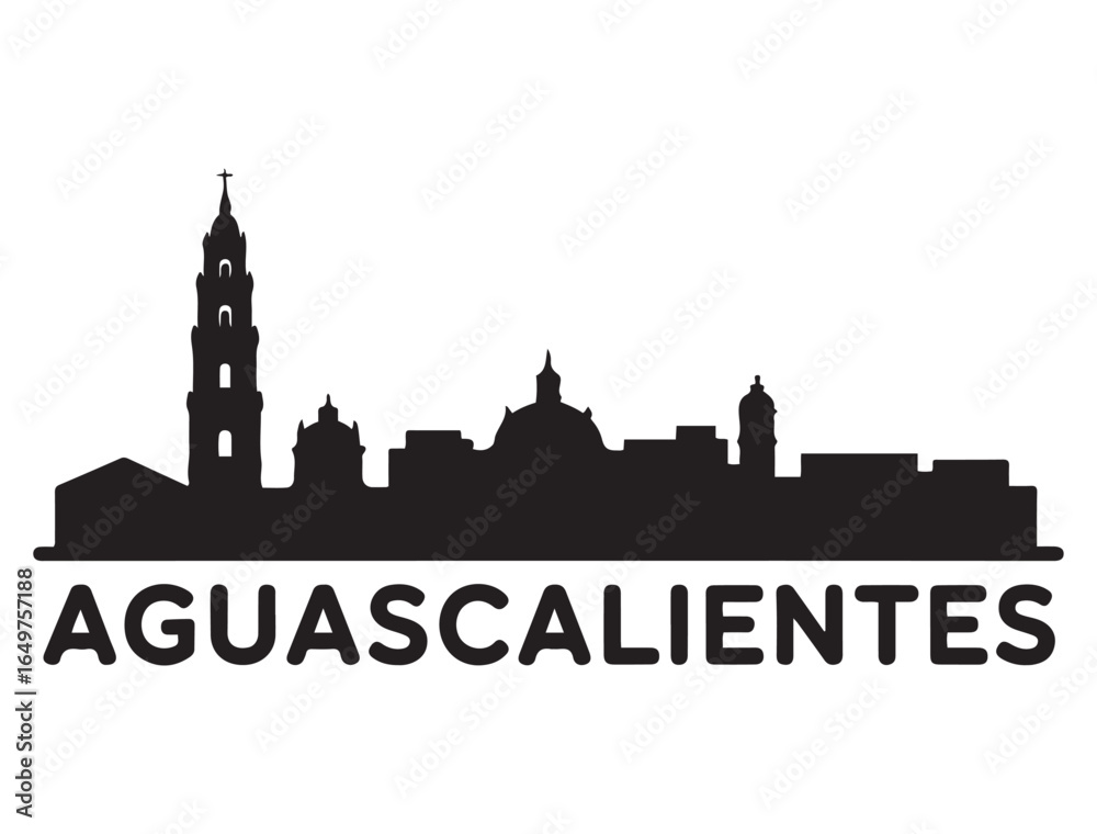 Obraz premium Aguascalientes skyline silhouette. Black Aguascalientes city. Vector black silhouette. with white background
