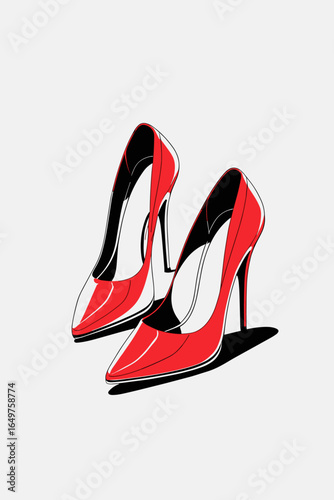 Red high heels with glossy finish on white background  
