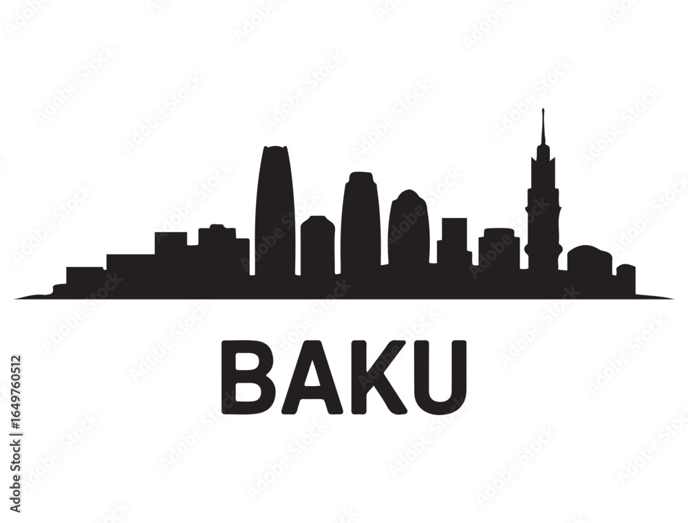 Fototapeta premium Baku skyline silhouette. Black Bakucity. Vector black silhouette. with white background