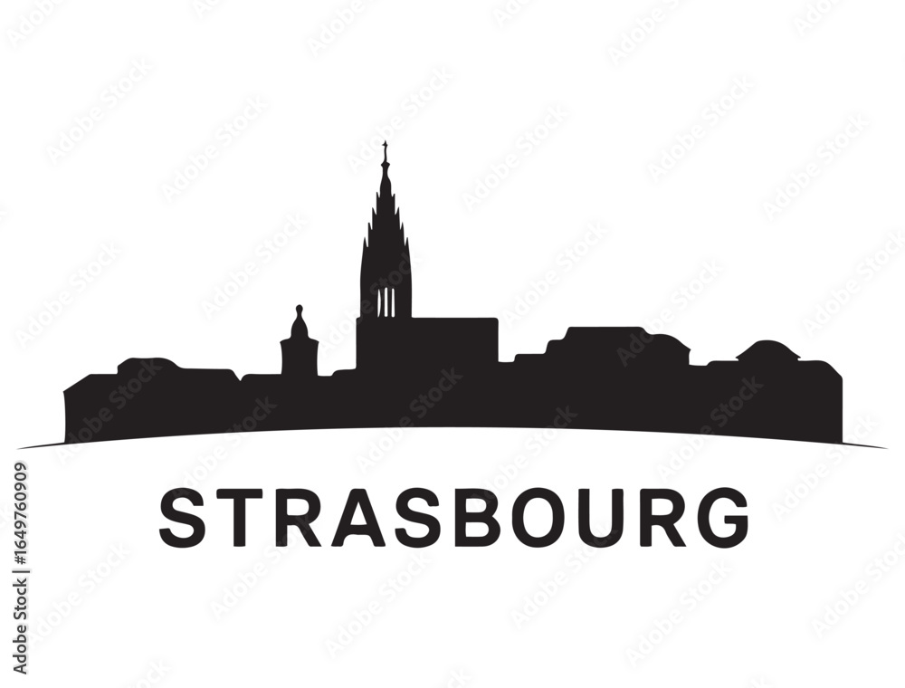 Naklejka premium Strasbourg skyline silhouette. Black Baton Rouge city. Vector black silhouette. with white background
