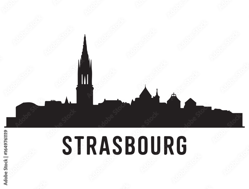Fototapeta premium Strasbourg skyline silhouette. Black Baton Rouge city. Vector black silhouette. with white background
