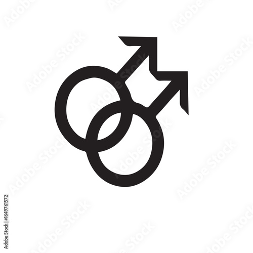 Love is illustrated by the two gender symbols of male and female signs, a vector concept of a couple's relationship