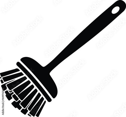 Black and White Dishwashing Brush Icon.