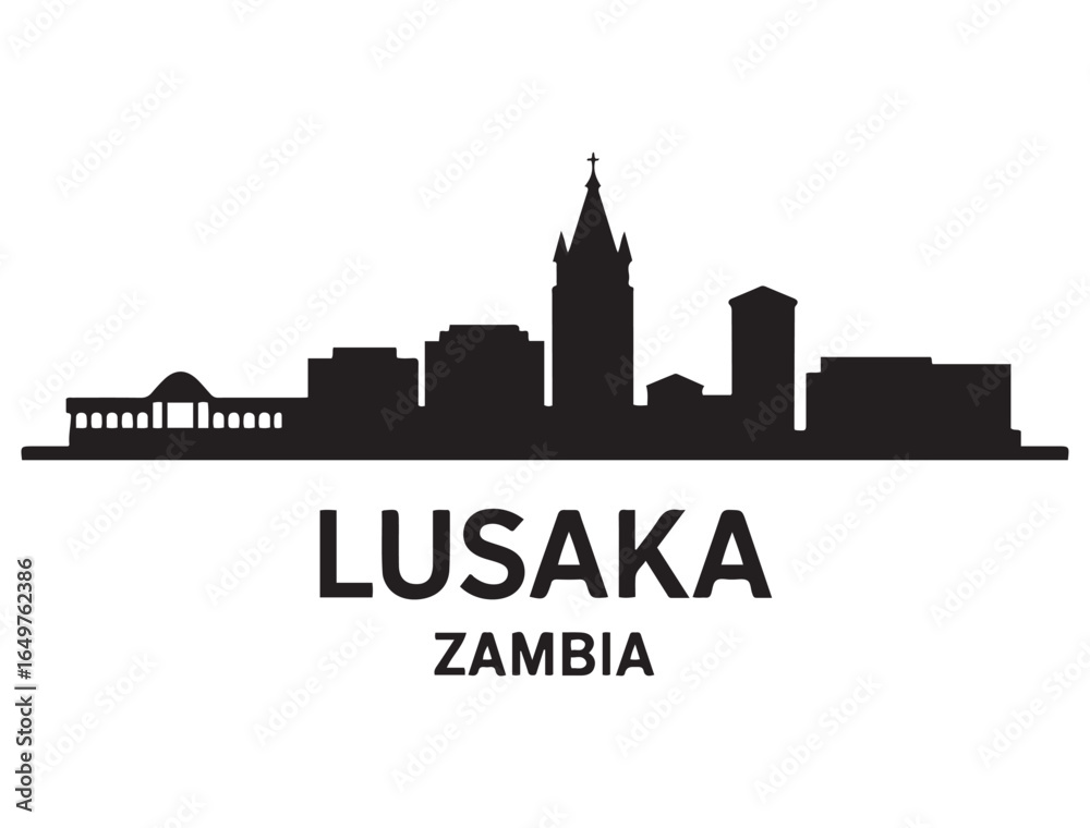 Obraz premium Lusaka skyline horizontal banner. Lusaka, Zambia. Vector template for your design. Vector black silhouette. with white background