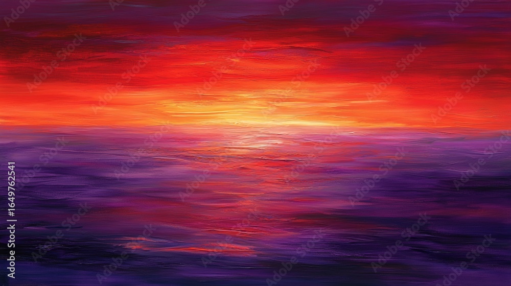 Fototapeta premium A vibrant ocean sunset with rich red and purple hues, calm and serene