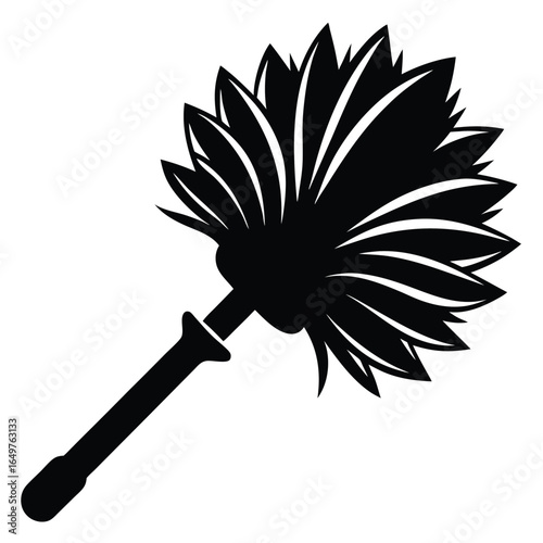 Black Silhouette Image of a Feather Duster Cleaning Tool with Decorative Bristles