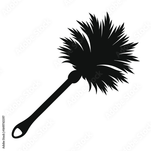 Silhouette Image of a Traditional Feather Duster with Handle and Hanging Loop
