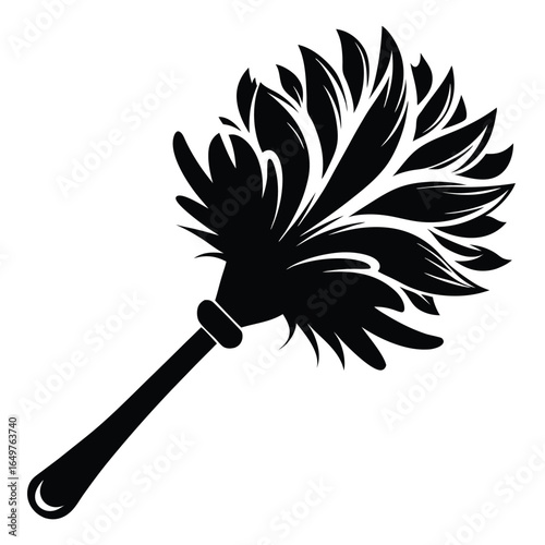 Stylized Black and White Illustration of a Feather Duster for Dusting and Cleaning