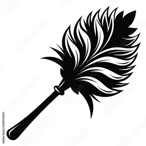 Elegant Black Silhouette of a Feather Duster with Decorative Handle and Plume