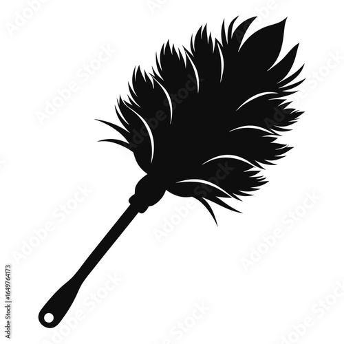 Silhouette of a Traditional Feather Duster with Handle and Hanging Hole for Dusting Services