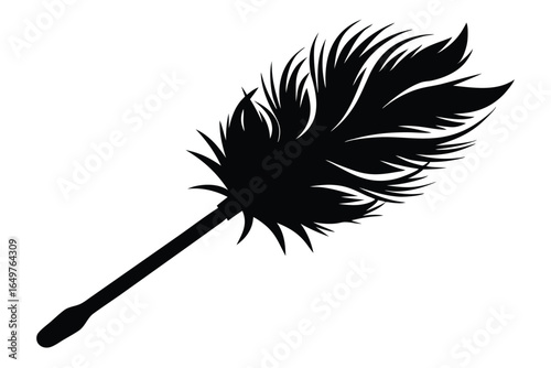 Detailed Black Silhouette of Elegant Feather Duster with Handle Illustration