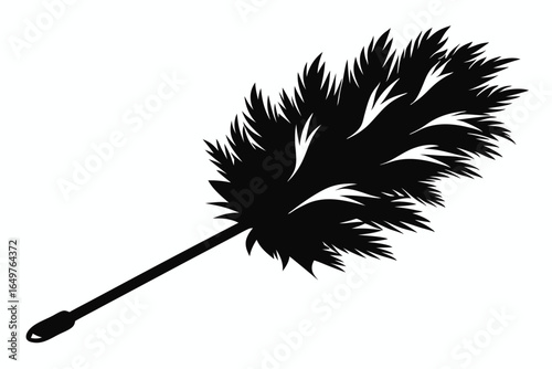 Black Silhouette Image Traditional Feather Duster with Handle for Cleaning and Dusting