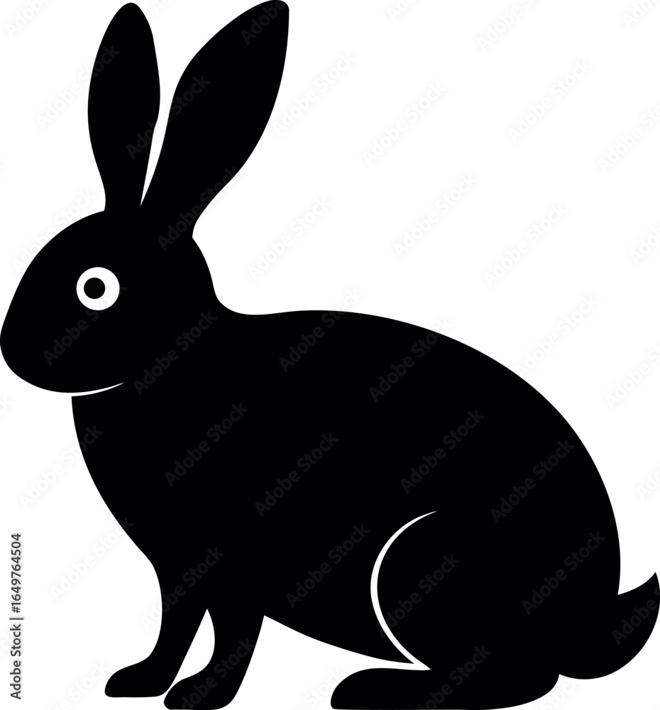 Obraz premium Sitting Rabbit Silhouette Illustration with Upright Ears and Visible Eyes in Minimal Style