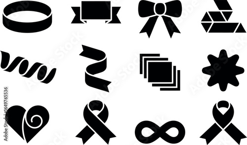 Collection of Black and White Ribbon and Bow Icons