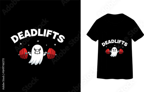 Funny Ghost Doing Deadlifts—Halloween Fitness Vector Illustration