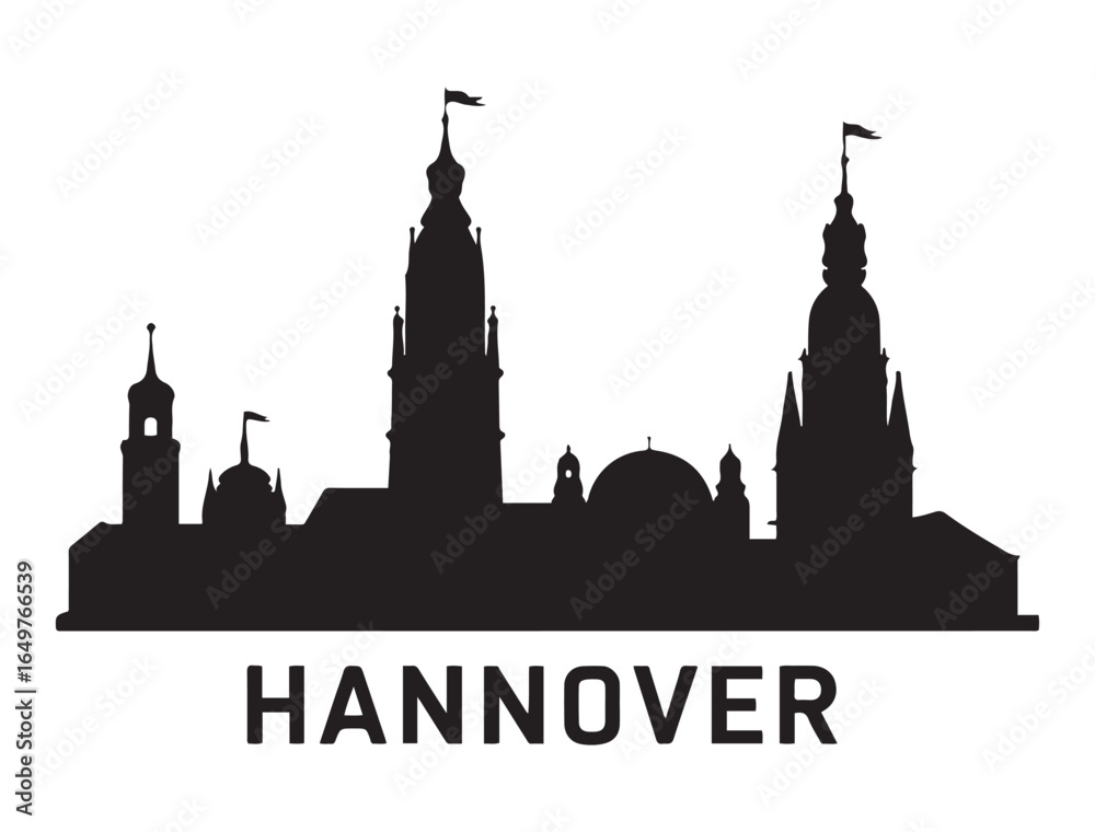 Naklejka premium Hannover skyline silhouette. Vector illustration. Vector black silhouette. with white background