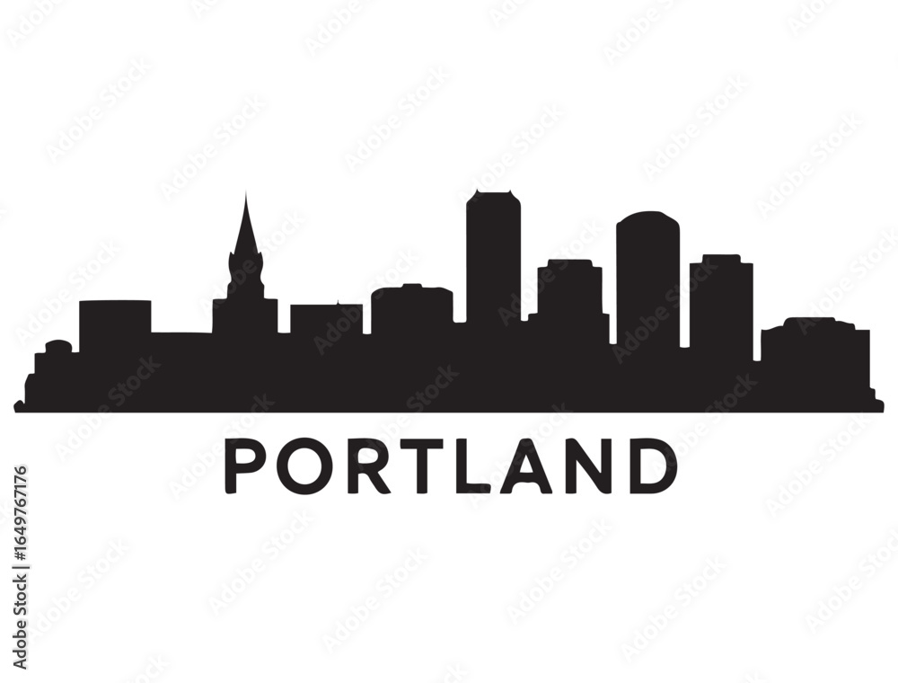 Fototapeta premium Portland skyline silhouette. Vector illustration. Vector black silhouette. with white background
