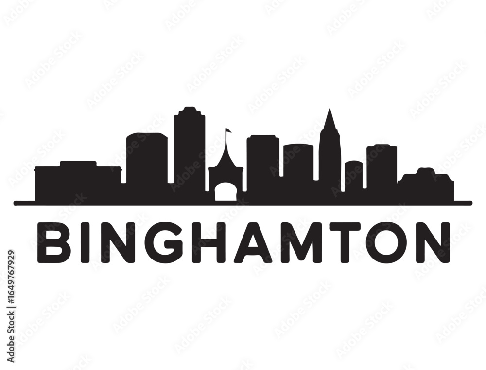 Naklejka premium Binghamton skyline horizontal banner. Binghamton, NY. Vector template for your design. Vector black silhouette. with white background