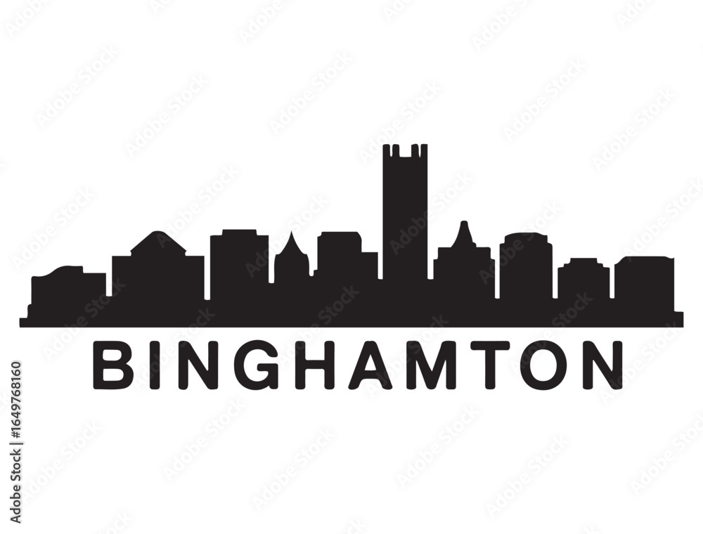 Obraz premium Binghamton skyline horizontal banner. Binghamton, NY. Vector template for your design. Vector black silhouette. with white background