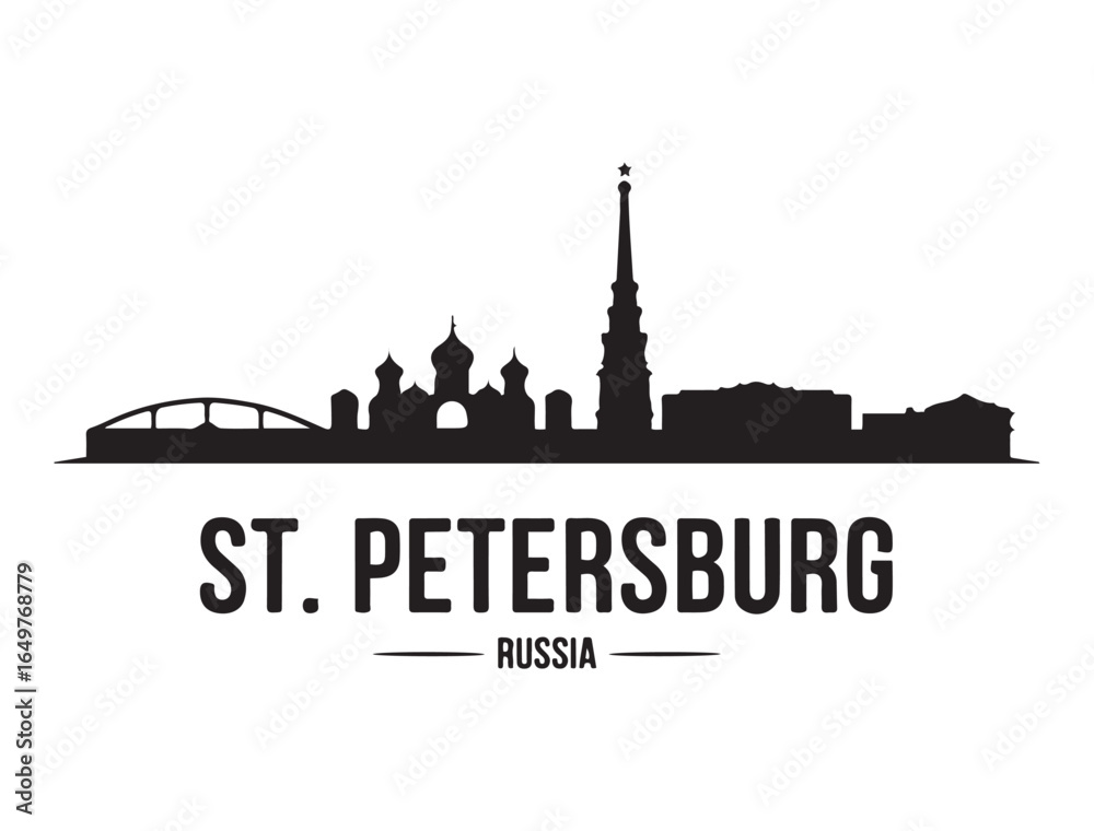 Obraz premium St. Petersburg skyline horizontal banner. St. Petersburg, Russia. Vector template for your design. Vector black silhouette. with white background
