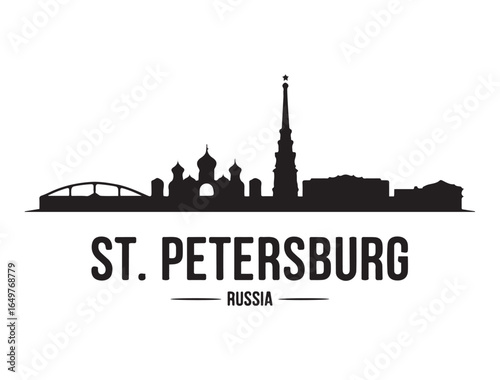 St. Petersburg skyline horizontal banner. St. Petersburg, Russia. Vector template for your design. Vector black silhouette. with white background