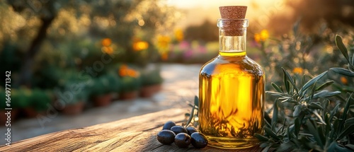 Golden Olive Oil in a Rustic Setting: A Taste of the Mediterranean