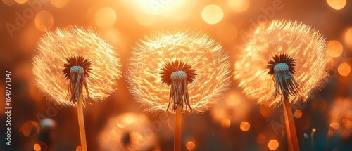 Golden Hour Dandelions: A Trio of Wishes at Sunset