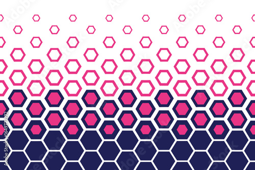 Abstract geometric pattern with a gradient of pink and dark blue hexagons on a white background