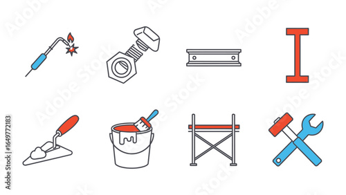 Construction Tools Illustration: An illustrative set of essential construction tools, showcasing a collection of equipment necessary for various construction and renovation tasks.