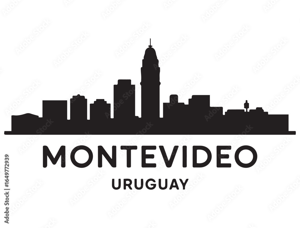 Fototapeta premium Montevideo skyline horizontal banner. Montevideo, Uruguay. Vector template for your design. Vector black silhouette. with white background