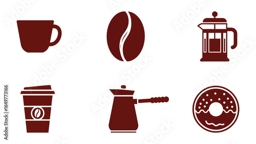 Coffee Delight Icon Set: A delectable ensemble of coffee-themed icons, artfully arranged against a visually clean aesthetic, celebrating the ritual and pleasure of the daily coffee moment. 