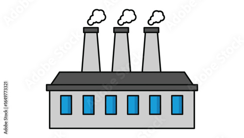 Factory's Emission Illustration: The image shows a stylized factory with three smokestacks billowing out emissions, a depiction of industrial processes.