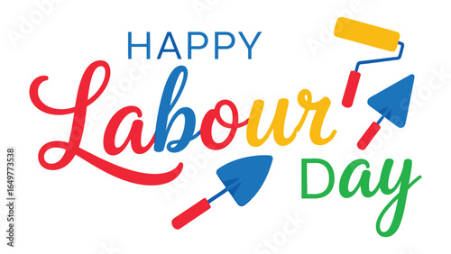 Labor Day Wishes: A vibrant illustration celebrating the spirit of Labour Day with a cheerful banner, tools and a celebratory feel. 