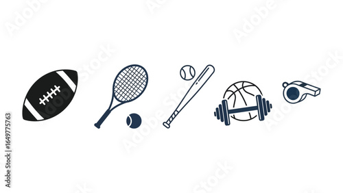 Sports Icons: A collection of iconic sports equipment, each representing a different game, ready to inspire your design and sports-related content needs.