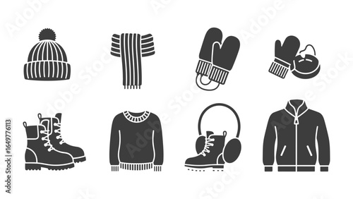 Winter essentials for warmth and comfort: An illustration showcasing a variety of essential winter clothing items, perfect for staying warm and cozy in cold weather.