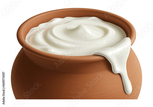 Creamy yogurt overflowing from a rustic earthenware pot a healthy dairy treat